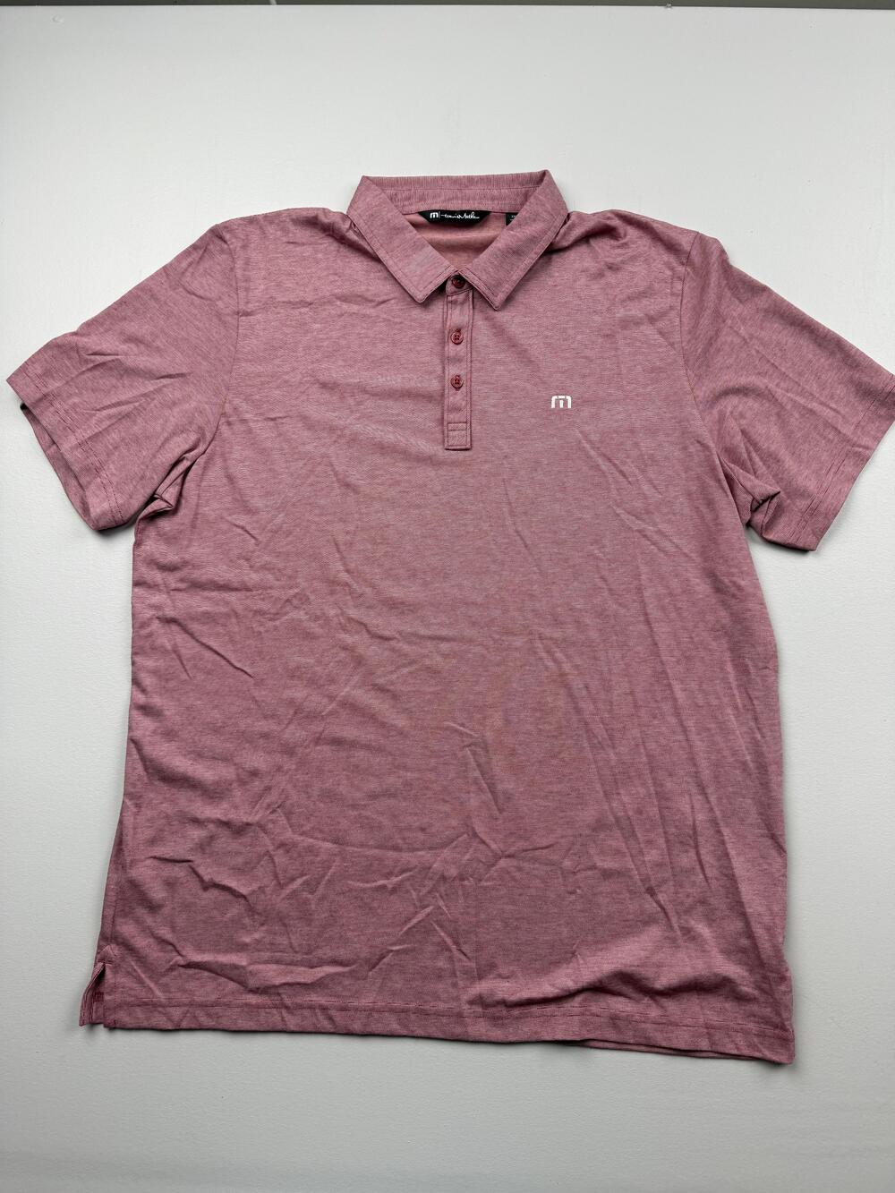 TravisMathew Polo Shirt Mens 2XL Pink Short Sleeve Solid Logo Casual Jersey Knit